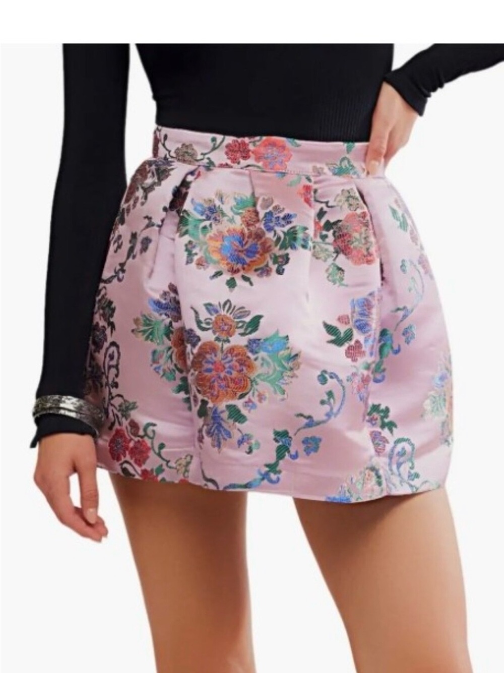 Free People Pink Floral Jacquard Mini Skirt